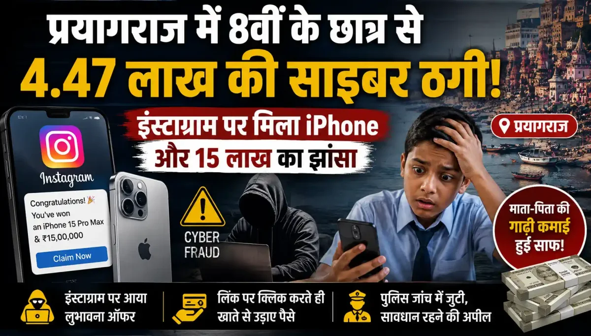 प्रयागराज में 8वीं के छात्र से 4.47 लाख की साइबर ठगी: इंस्टाग्राम पर मिला iPhone और 15 लाख का झांसा